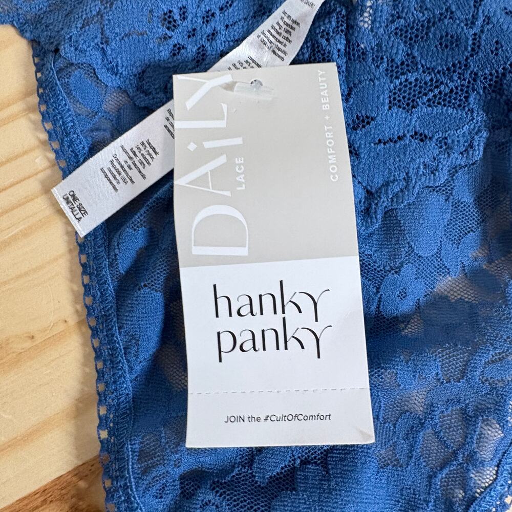 Hanky Panky One Size (4-14) Original Rise Thong Blue Nylon Blend Daily Lace - Picture 6 of 8